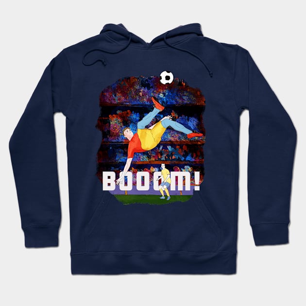 Booom- man kicking soccer ball Hoodie by SW10 - Soccer Art